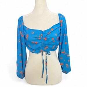 Asos Design ASYOU Women's Ruched Halter co-ord top in blue daisy Floral Size 8